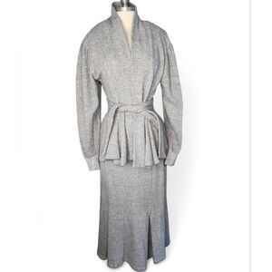 1980s Norma Kamali Vintage Gray Sweatshirt Jacket Size L and Skirt SIze M
